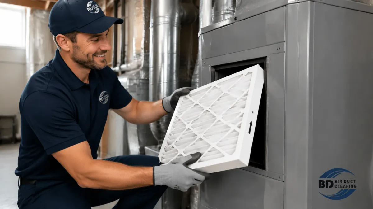 Air filter replacement in Toronto by Believer Duct Cleaning for HVAC and furnace systems
