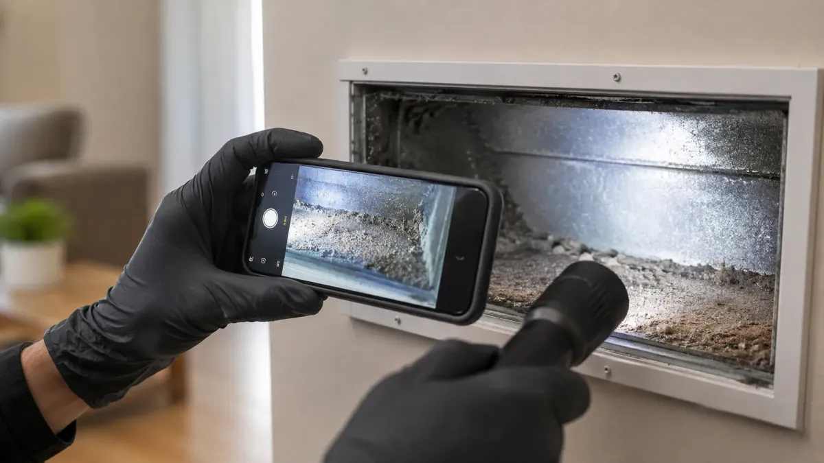 Assessing an urgent HVAC cleaning situation and documenting the affected area