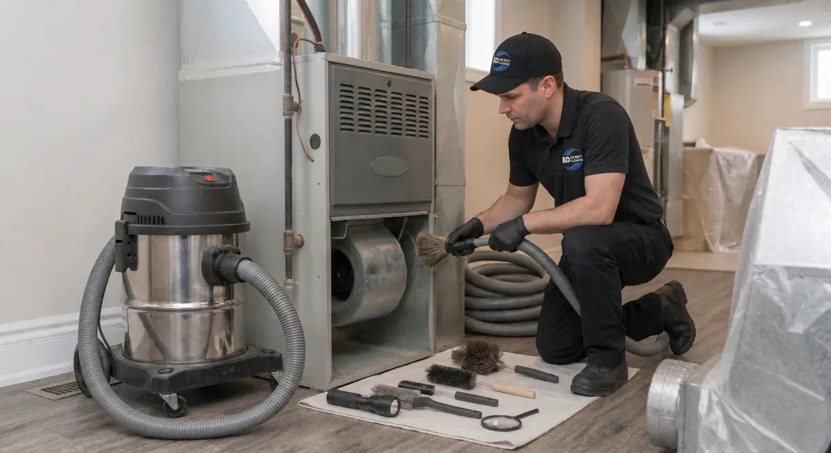 Technician performing professional HVAC cleaning in Toronto