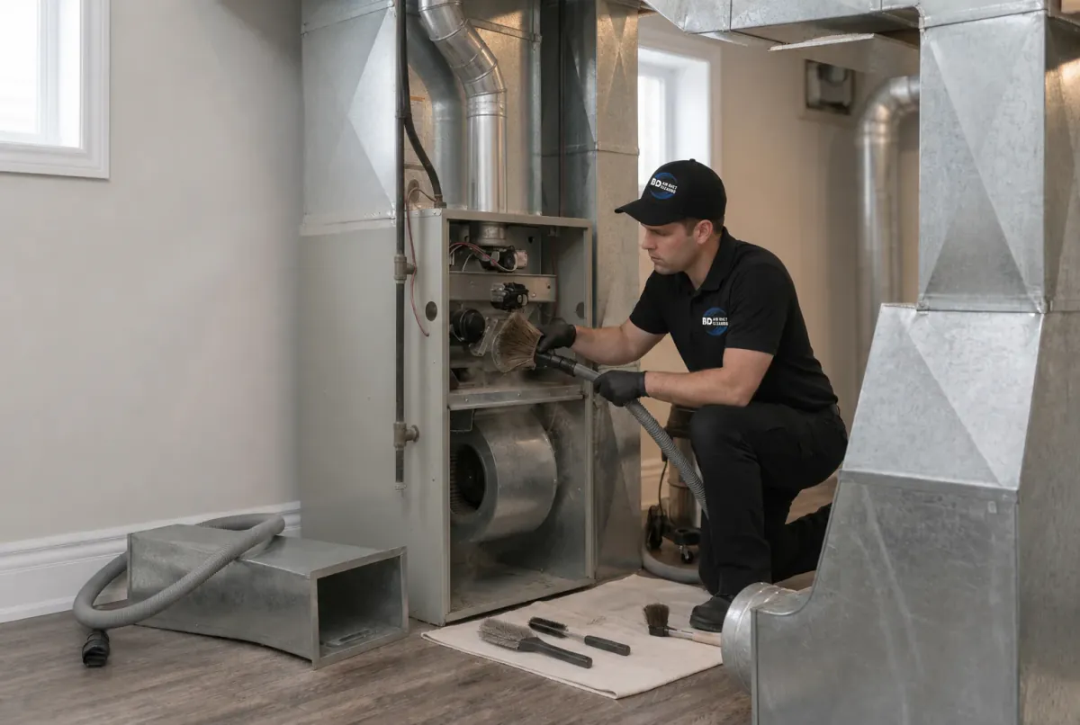Technician cleaning accessible HVAC components