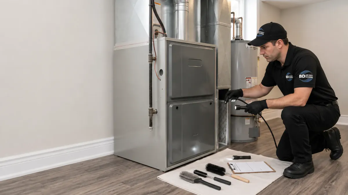 Technician inspecting accessible HVAC components during maintenance in Toronto