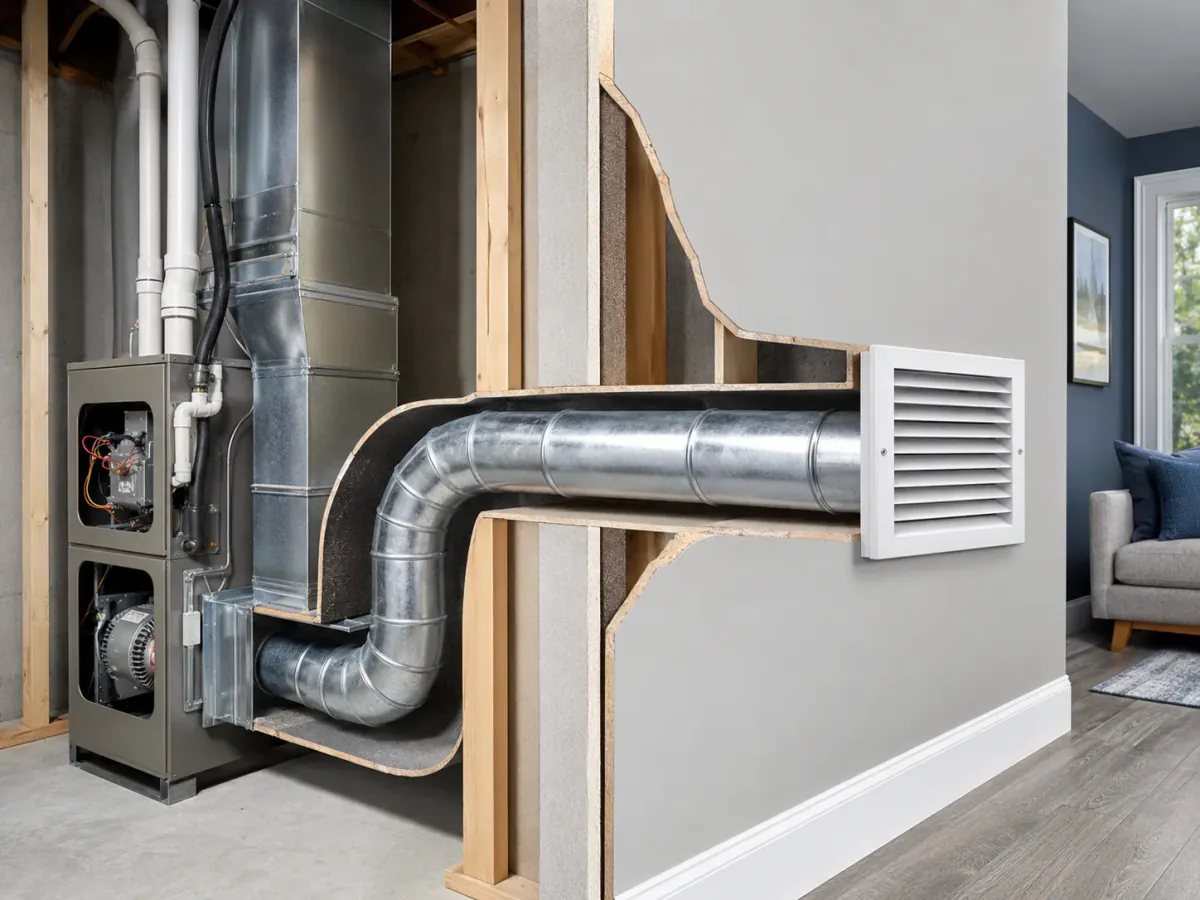 Air ducts vents furnace and HVAC components requiring cleaning in a Toronto home