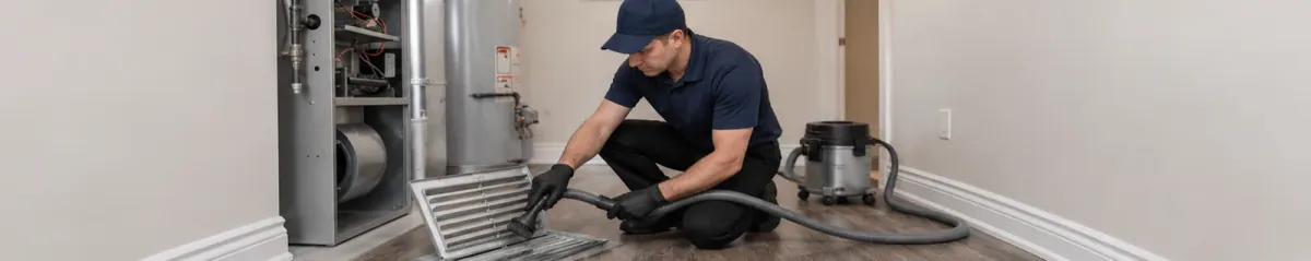 Technician cleaning an accessible air vent and register